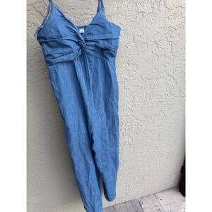 Old Navy Jumpsuit Womens‎ S Blue Spaghetti Strap Twist Front Chambray